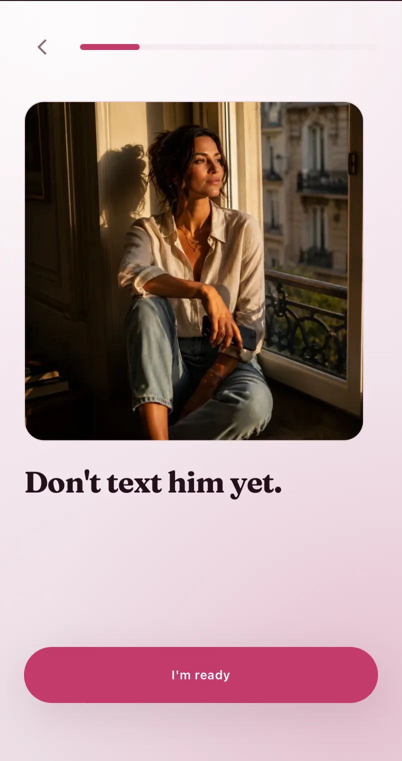 Don't text him yet screen: a private pause before sending a message.