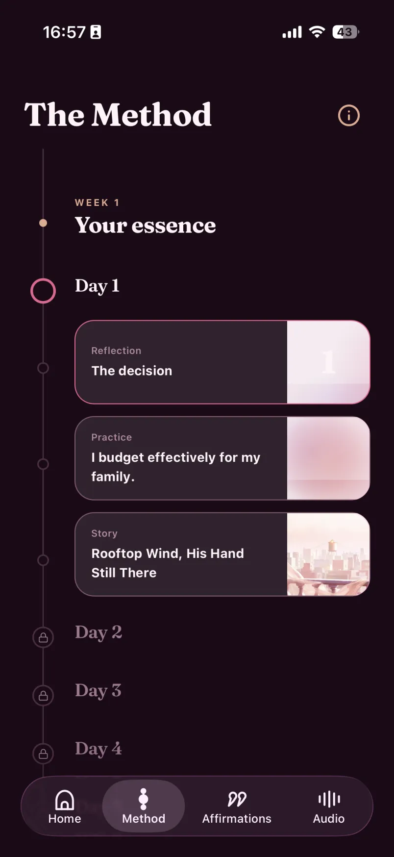 Day 1 of the Vize Method with reflection, practice, and a story ready to play.